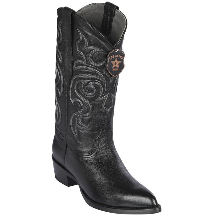 J Toe Cowboy Boots - J Toe Western Boots - Los Altos Boots - Mens Dress Cowboy Boot - Low Priced Elk Cowboy Boots - in Black - 6