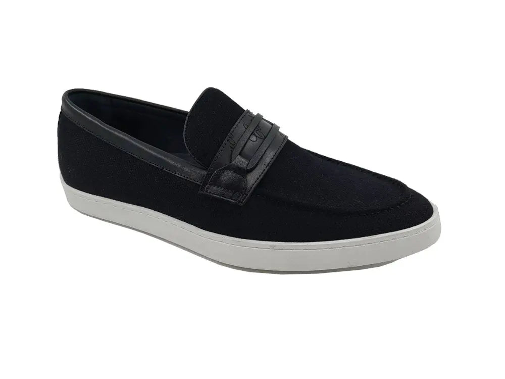 Embossed Leather Strap Linen Sneaker - 9