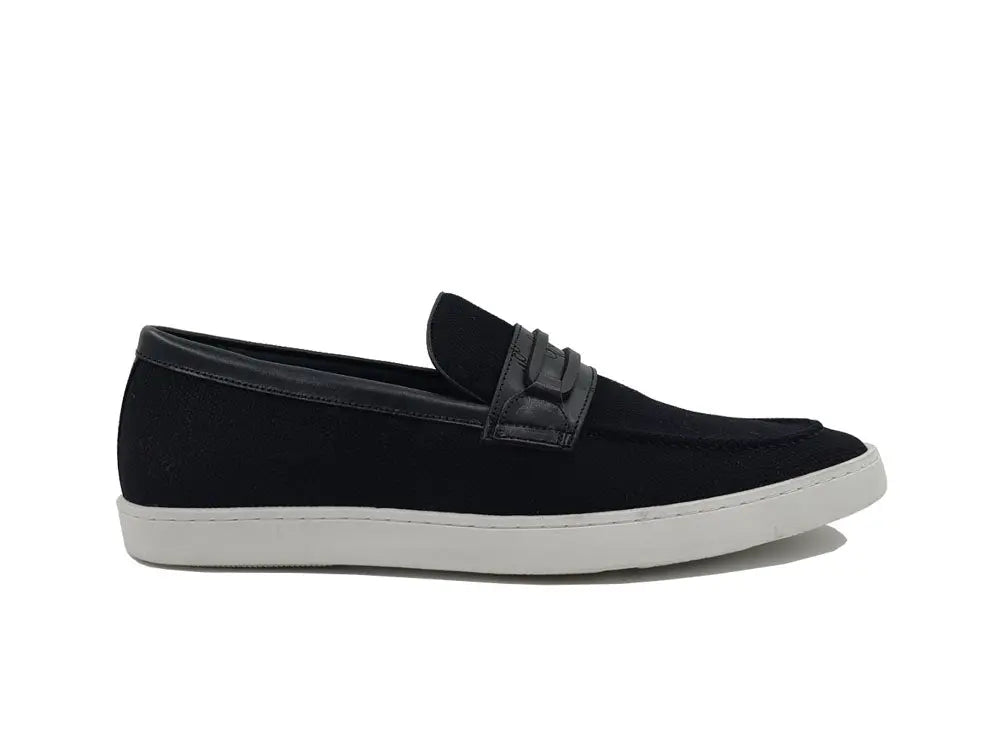 Embossed Leather Strap Linen Sneaker - 9