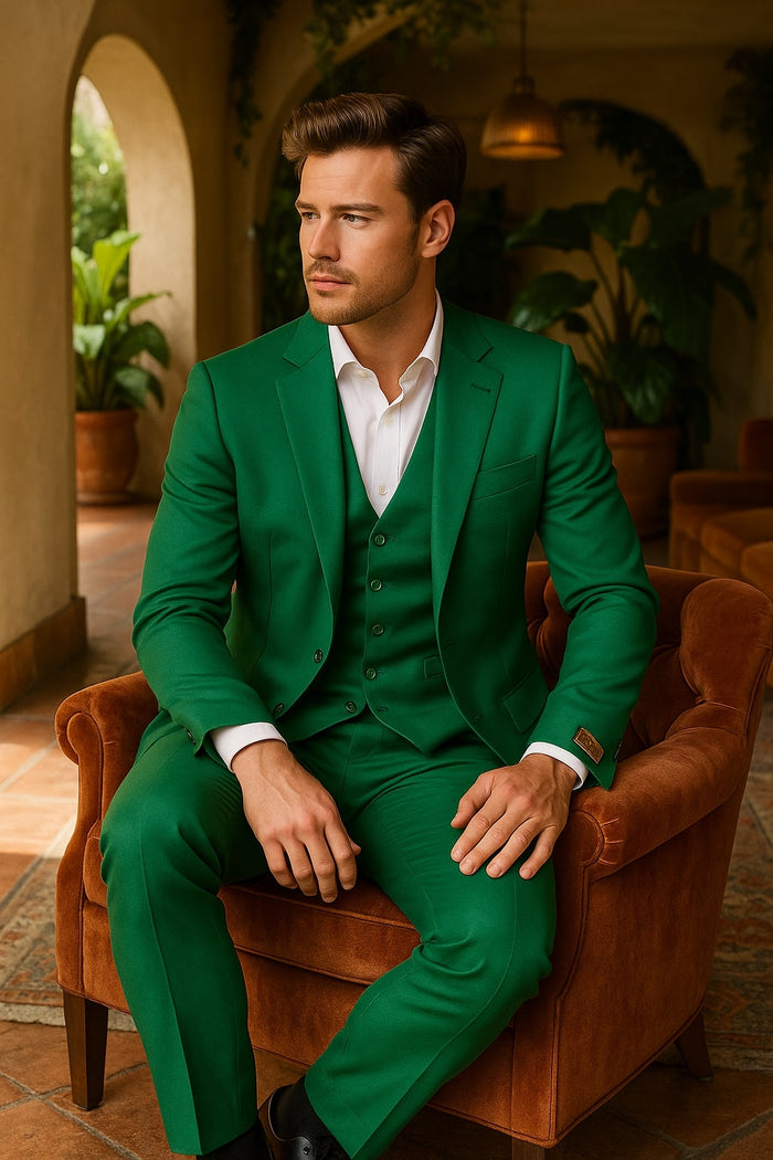 Mens Emerald Green 3-Piece Suit Slim Fit Wedding and Formal Suit by Alberto Nardoni