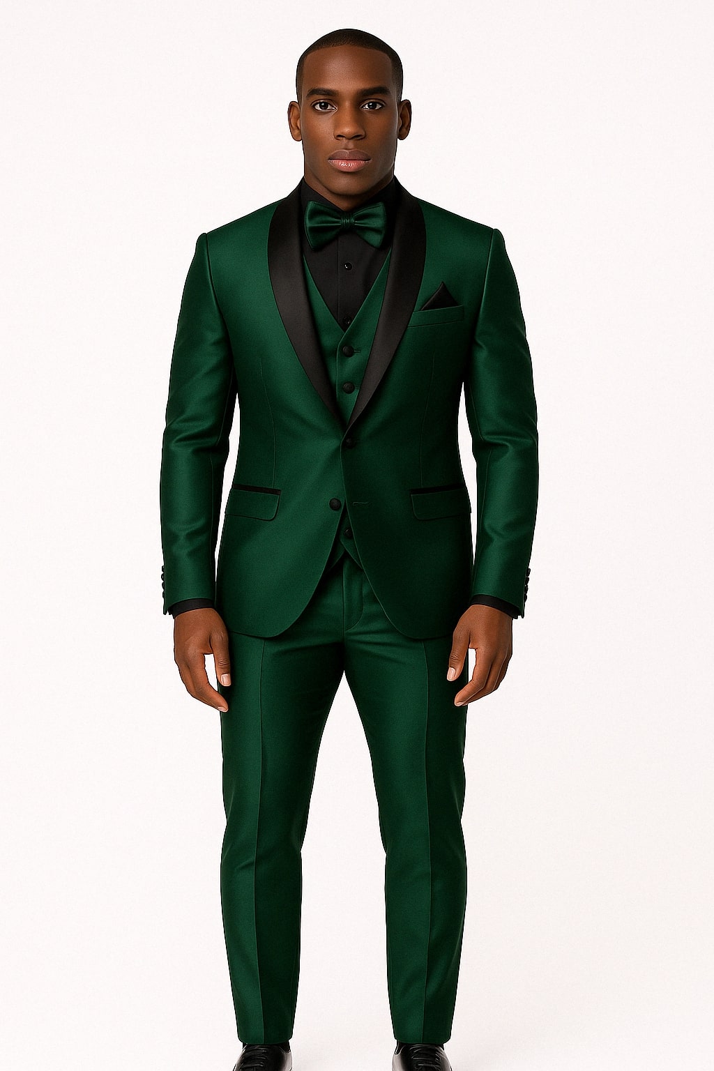 Mens Emerald Green Tuxedo with Black Satin Shawl Lapel – 3 Piece Formal Suit with Vest green suits - New Arrival - 34 Short or Extra Small
