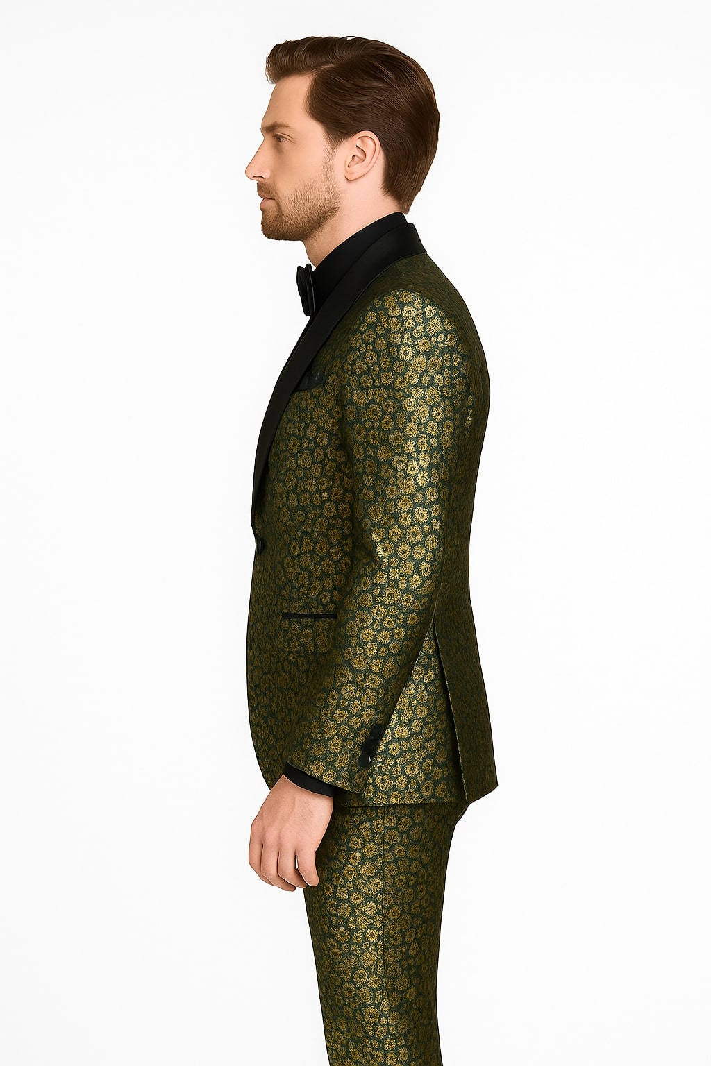 Emerald Green and Gold Floral Tuxedo Suit for Men Perfect Prom or Wedding Suit - 38 Long + 32 Waist(Adjust 2" Large and amp 4")