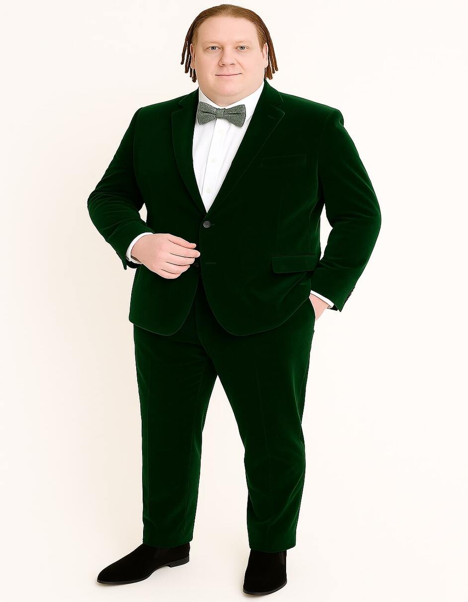 Menâ€™s Emerald Green Velvet Suit â€“ Slim Fit Tuxedo for Weddings, Prom, and Carpet Events - 38 Short Jacket+32 Waist Adjustable 28to34)(Height: 5 4 to5 7 )(Neck  15-16.5)S-M)