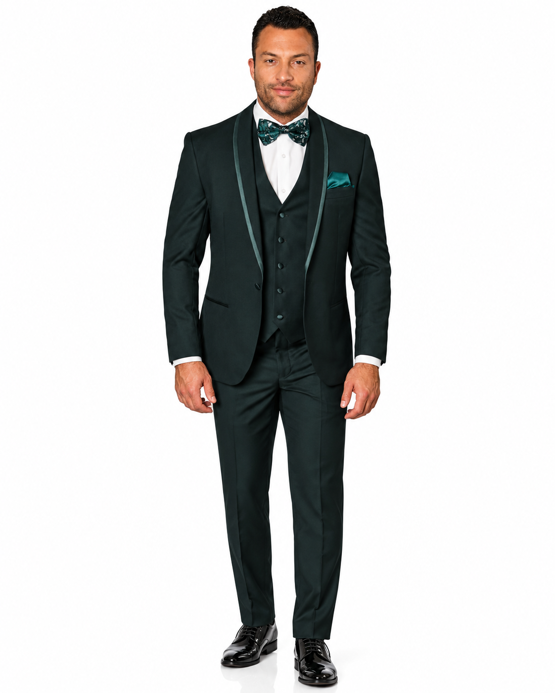 3-Piece Hunter Tuxedo with Bow Tie and Flat Front Pants - Hunter