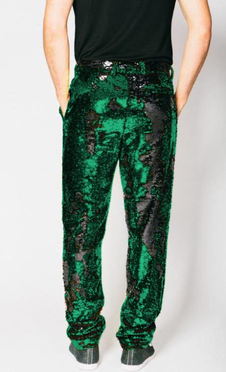 Mens Sequin Pants - Emerald Green Dress Party Pants - dress size pants : 28 Unfinished bottom