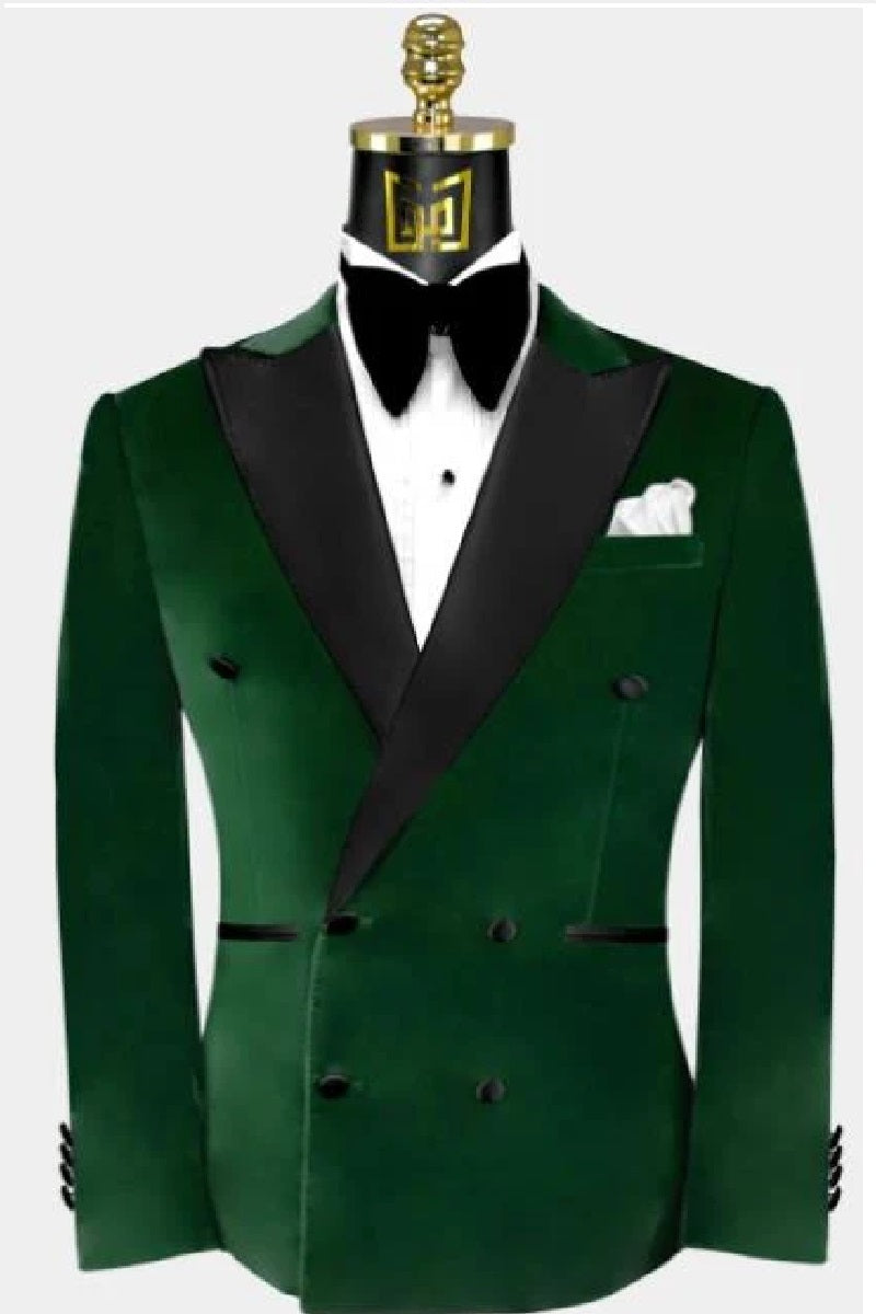 Double Breasted Tuxedo - Velvet Tuxedo Dinner Jacket In Emerald Green - 38 Short Jacket+32 Waist Adjustable 28to34)(Height: 5 4 to5 7 )(Neck  15-16.5)S-M)