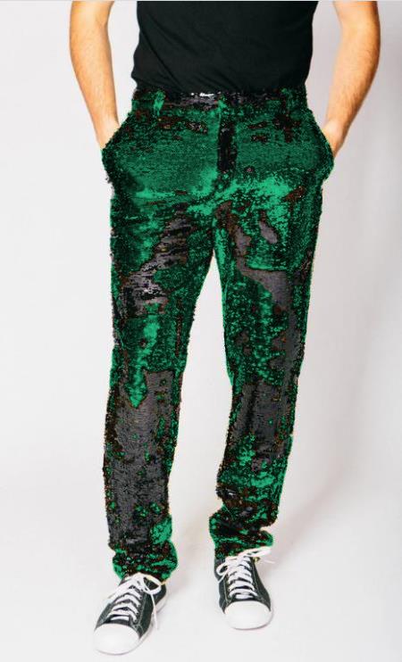 Mens Sequin Pants - Emerald Green Dress Party Pants - dress size pants : 28 Unfinished bottom