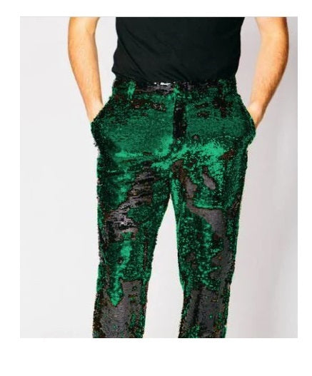 Mens Sequin Pants - Emerald Green Dress Party Pants - dress size pants : 28 Unfinished bottom