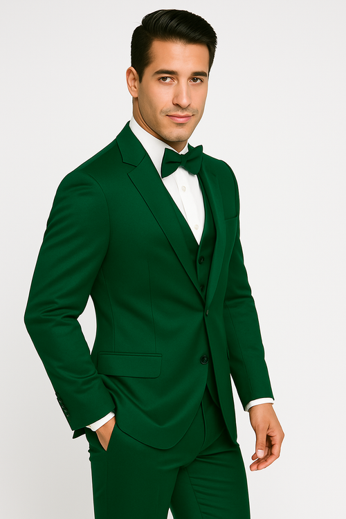 Emerald Green Satin Tuxedo Four Piece Set - Wedding - Prom