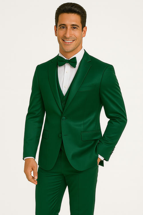 Emerald Green Satin Tuxedo Four Piece Set - Wedding - Prom
