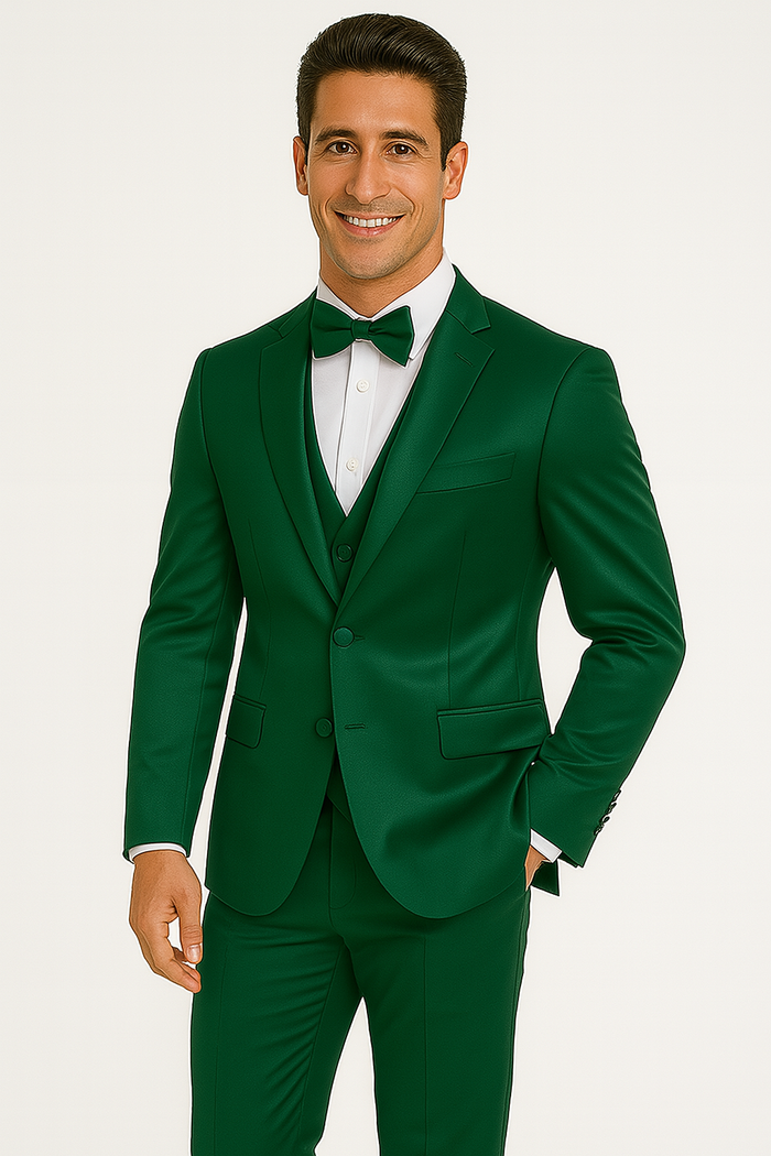 Emerald Green Satin Tuxedo Four Piece Set - Wedding - Prom