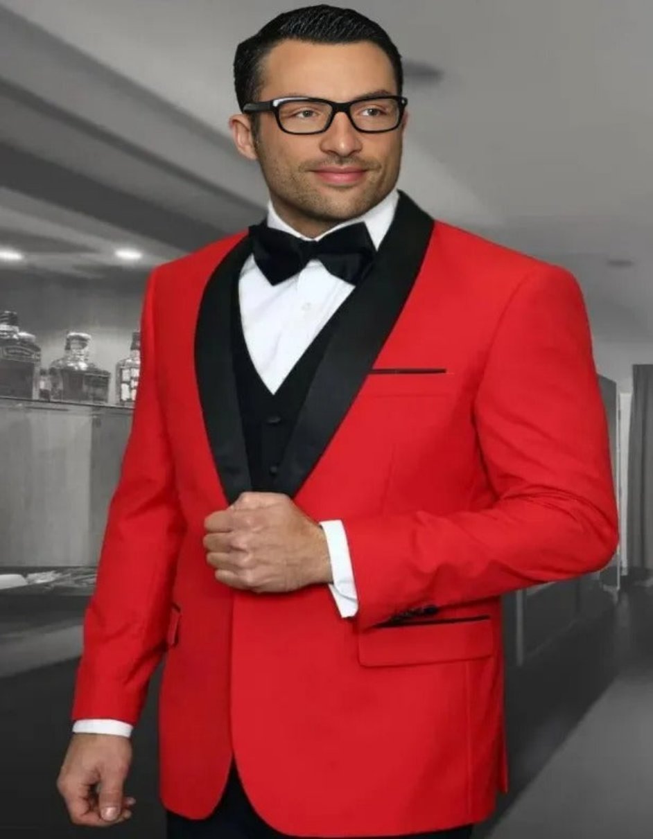 Encore Red 1-Button Shawl Four Piece Set Tuxedo