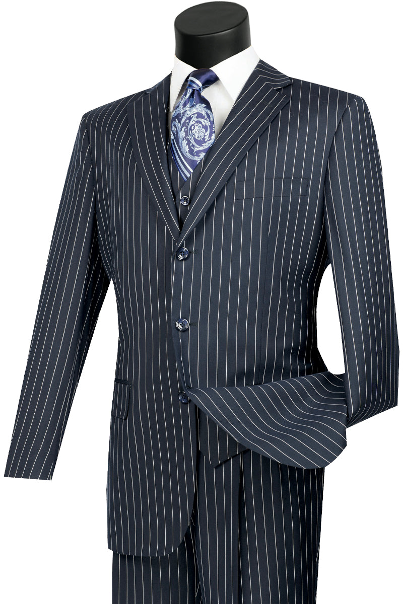 Mens 3 Button Vested Gangster Pinstripe 1920's Suit in Blue - 36 Short