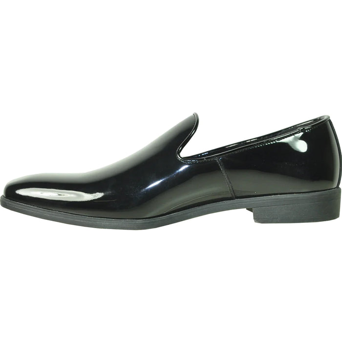 "Black Men's Classic Patent Loafer - Plain Toe Slip-On Tuxedo Shoe"