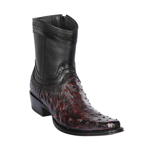 Los Altos Black Cherry Ostrich Low Shaft European Square Toe Mens Boot