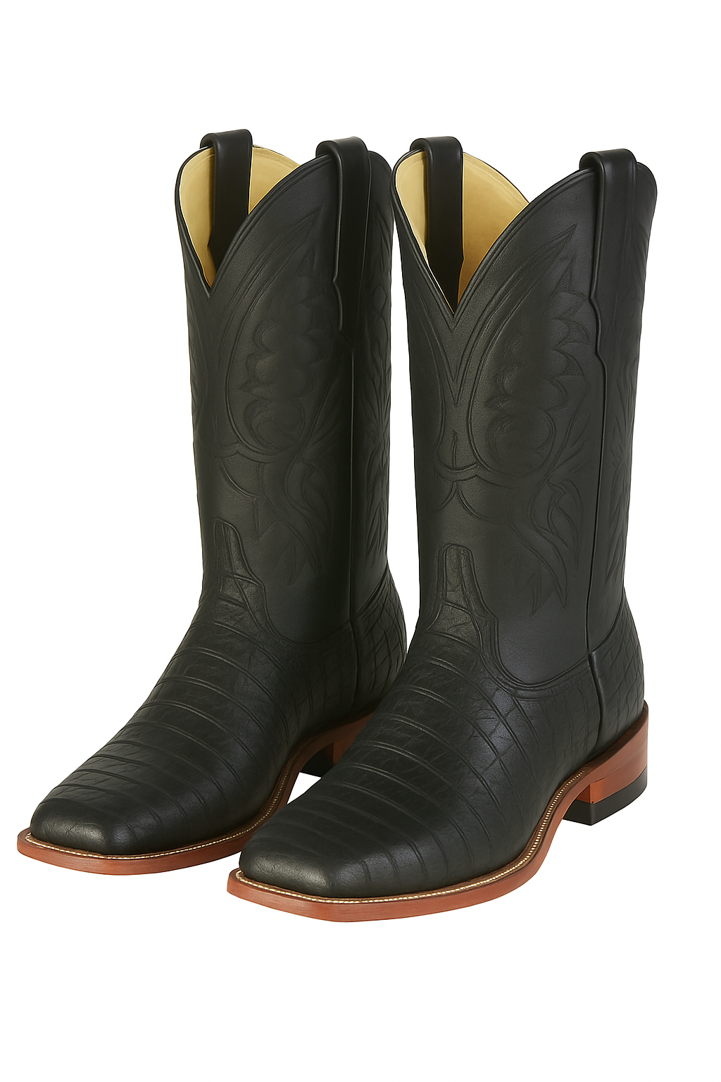 Los Altos Boots Men's Black Caiman Belly Wide Square Toe Boots - US 8.0 Standard/D/ Medium / Eu:41-42