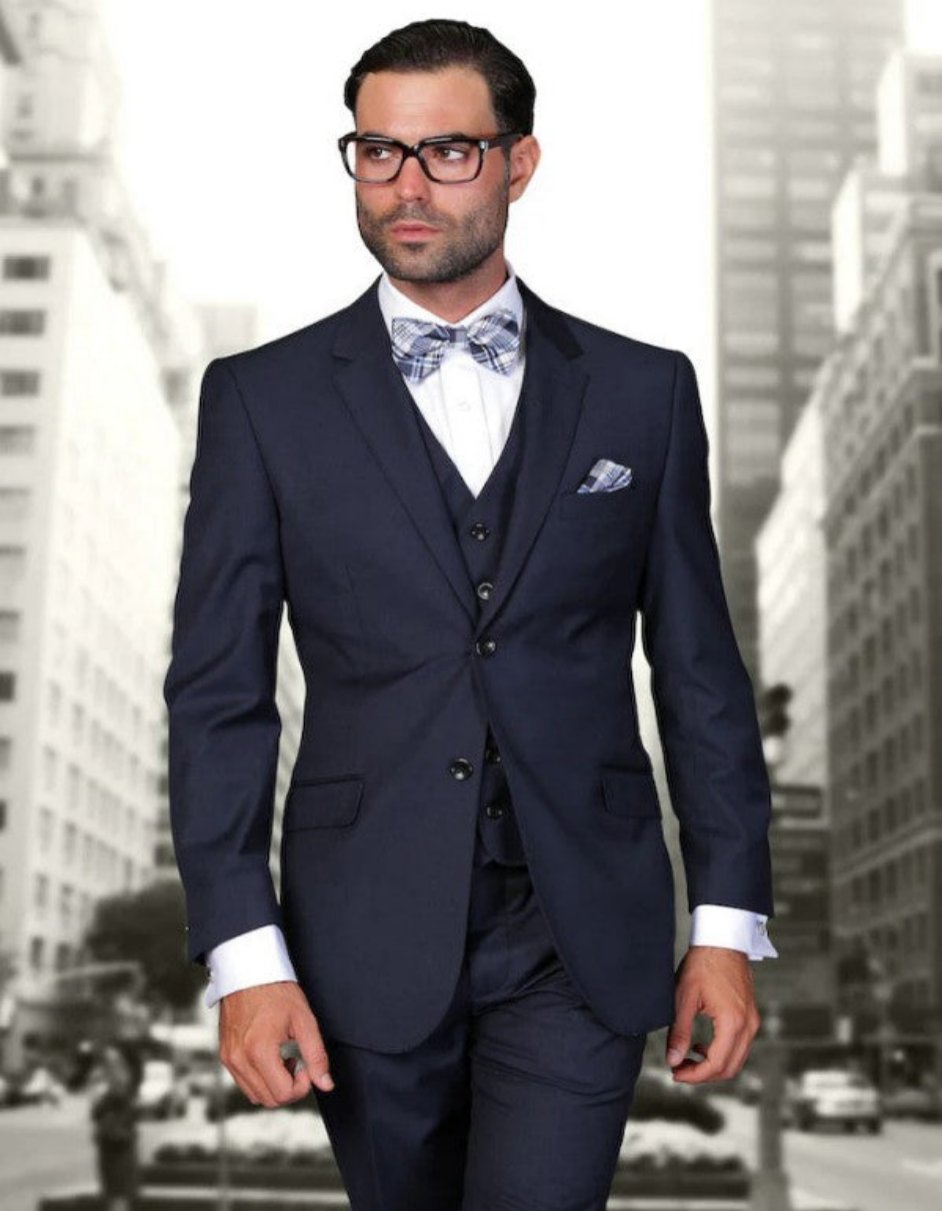 Big and Tall Suit - 3 PC Navy Extra Long Modern Fit Suit - 34 Short or Extra Small