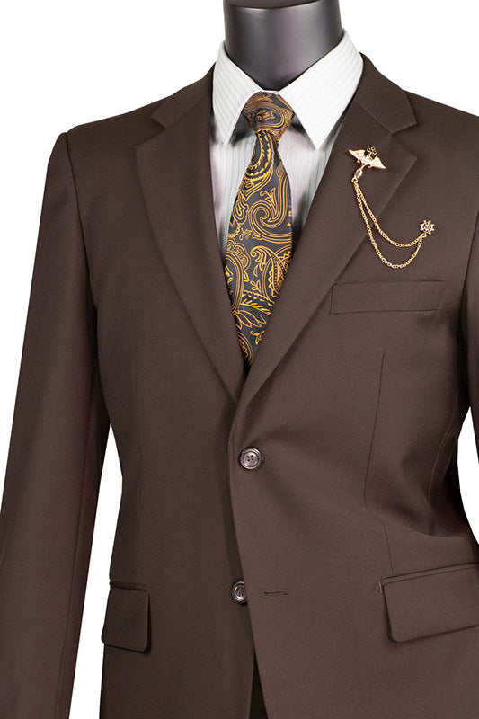 Nola Collection - Brown Regular Fit 2 Piece Suit Flat Front Pants with 2″ Elastic Waistband - Brown