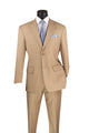 Nola Collection - Light Beige Regular Fit 2 Piece Suit Flat Front Pants with 2″ Elastic Waistband