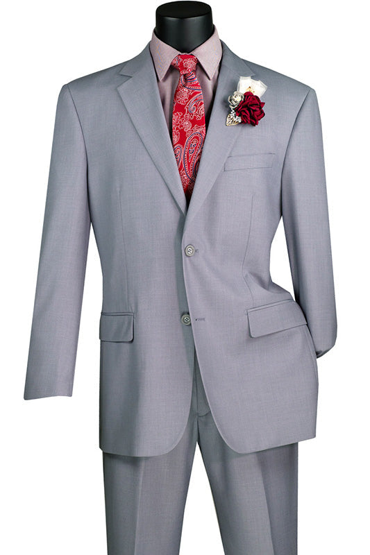 Nola Collection - Light Gray Regular Fit 2 Piece Suit Flat Front Pants with 2″ Elastic Waistband - Light Gray