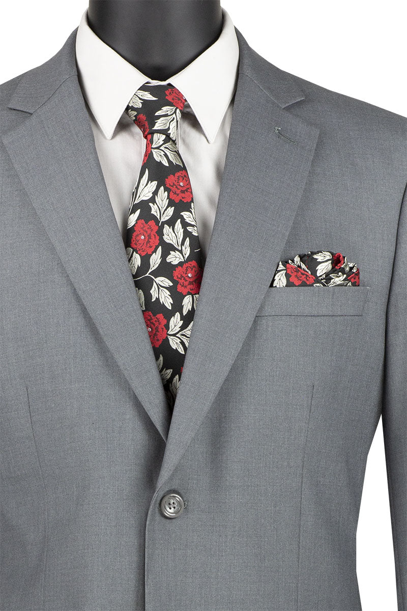 Nola Collection - Medium Gray Regular Fit 2 Piece Suit Flat Front Pants with 2″ Elastic Waistband - Medium Gray