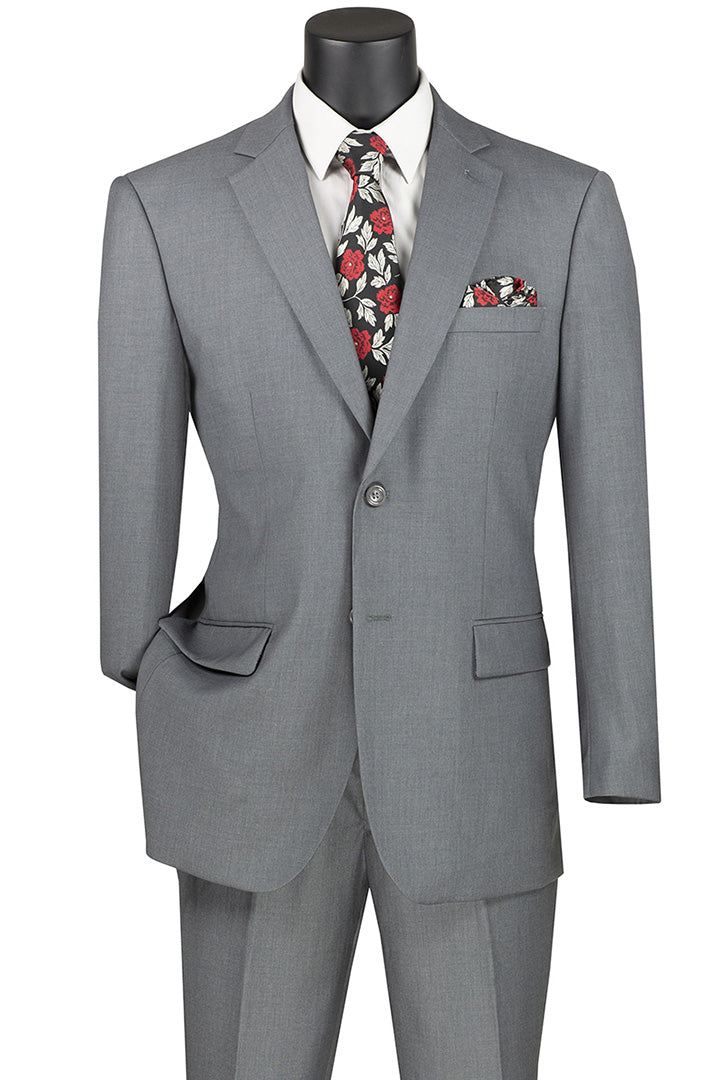 Nola Collection - Medium Gray Regular Fit 2 Piece Suit Flat Front Pants with 2″ Elastic Waistband - Medium Gray