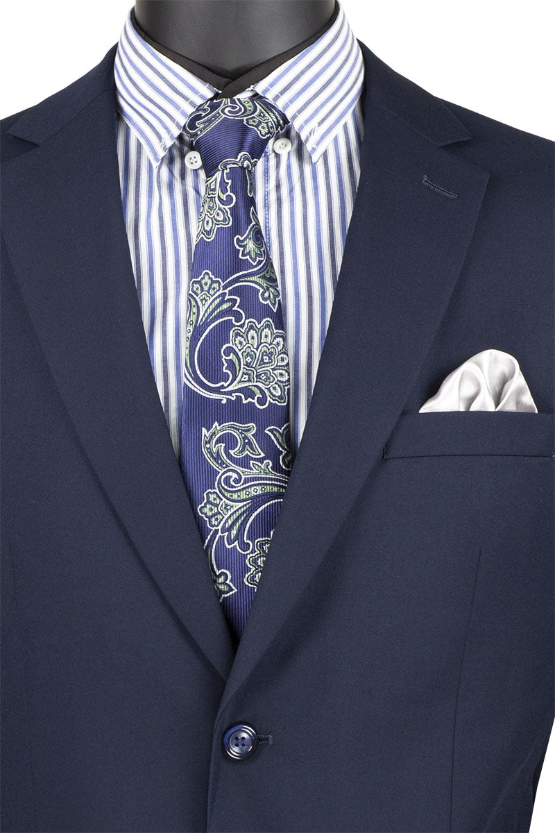 Nola Collection - Navy Regular Fit 2 Piece Suit Flat Front Pants with 2â€³ Elastic Waistband - Navy