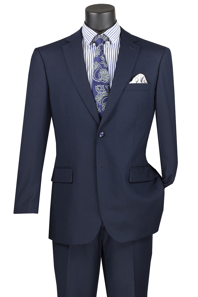 Nola Collection - Navy Regular Fit 2 Piece Suit Flat Front Pants with 2â€³ Elastic Waistband - Navy