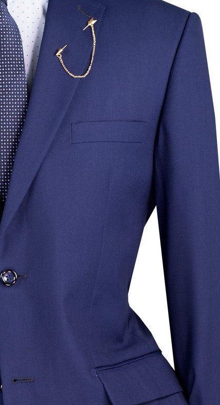 Nola Collection - Patriot Blue Regular Fit 2 Piece Suit Flat Front Pants with 2″ Elastic Waistband - Patriot Blue