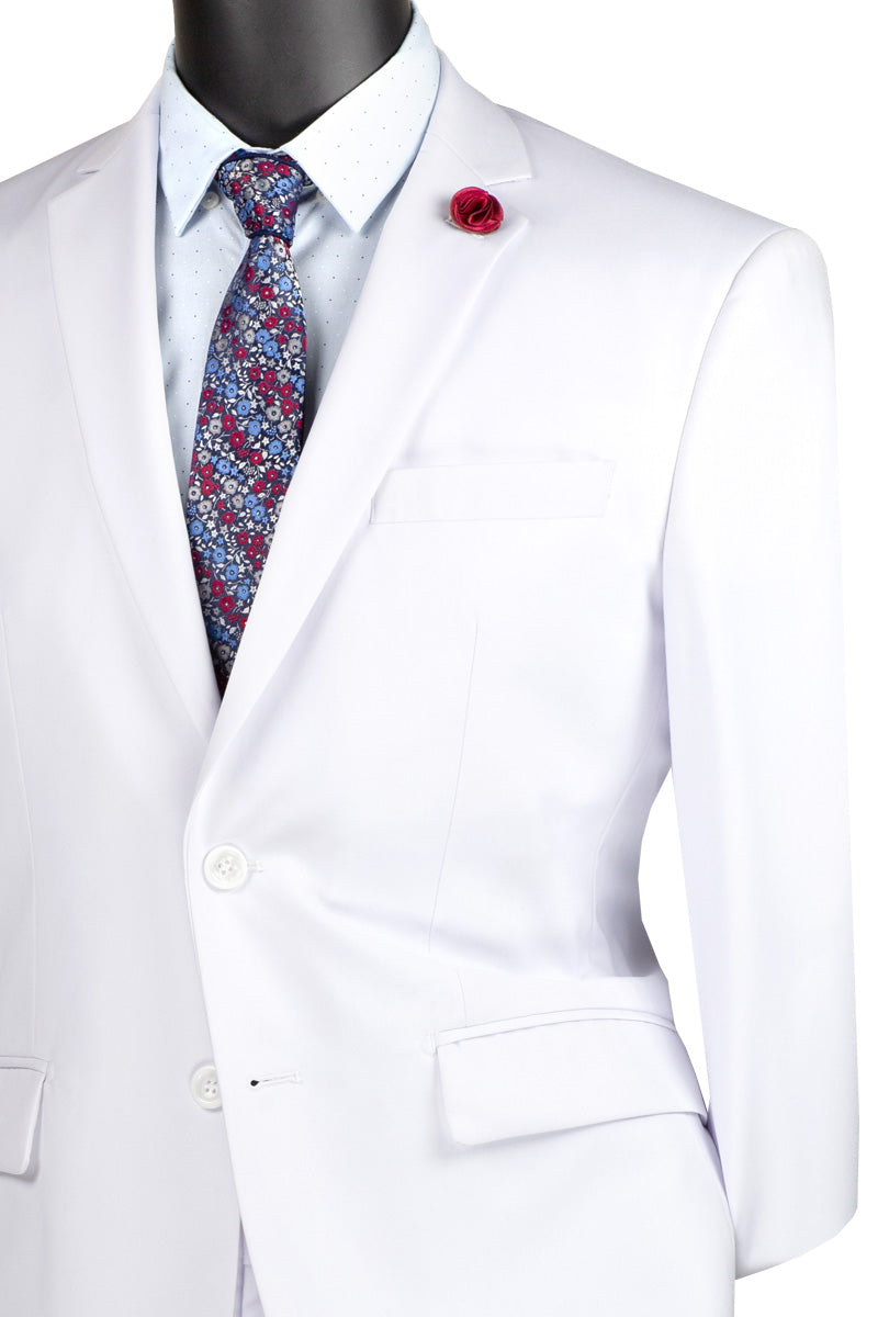 Nola Collection - White Regular Fit 2 Piece Suit Flat Front Pants with 2″ Elastic Waistband - White