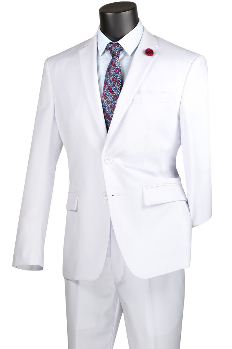 Nola Collection - White Regular Fit 2 Piece Suit Flat Front Pants with 2″ Elastic Waistband - White