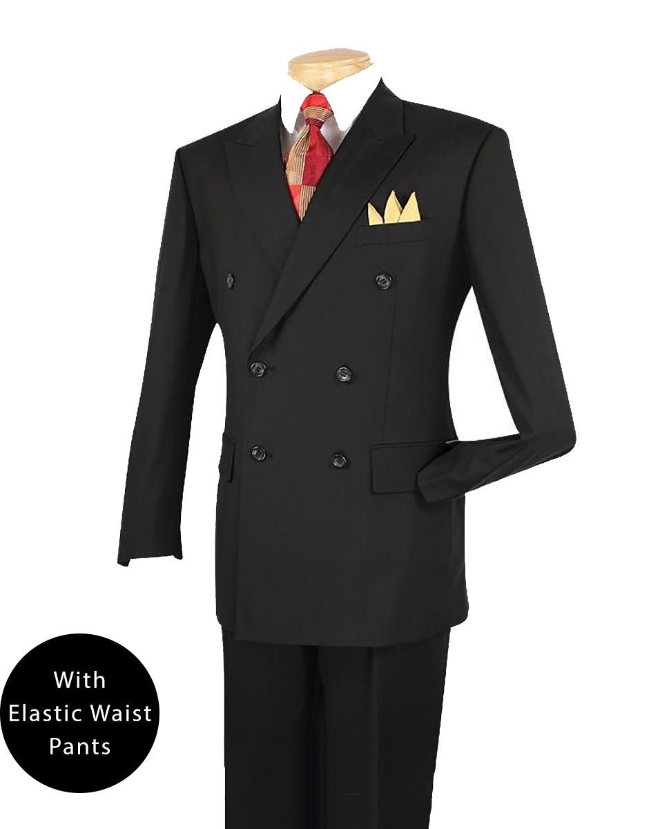 Ramses Collection - Black Regular Fit Double Breasted 2 Piece Suit with Flexible Elastic Waistband - Black