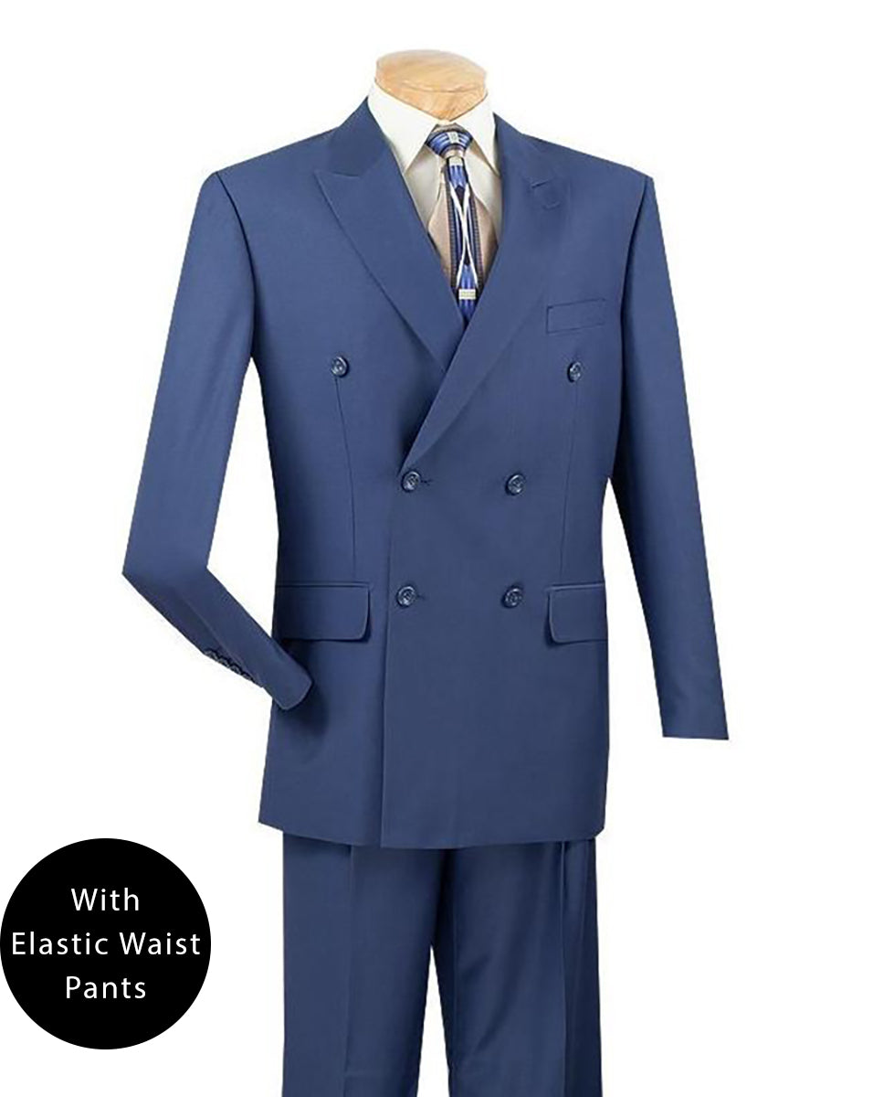 Ramses Collection - Blue Regular Fit Double Breasted 2 Piece Suit with Flexible Elastic Waistband - Blue