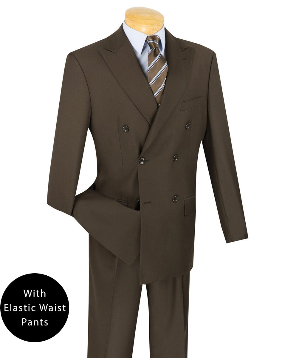 Ramses Collection - Brown Regular Fit Double Breasted 2 Piece Suit with Flexible Elastic Waistband - Brown