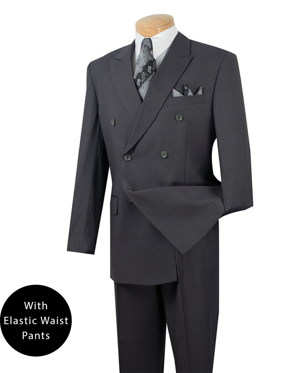 Ramses Collection - Dark Heather Gray Regular Fit Double Breasted 2 Piece Suit with Flexible Elastic Waistband - Dark Heather Gray