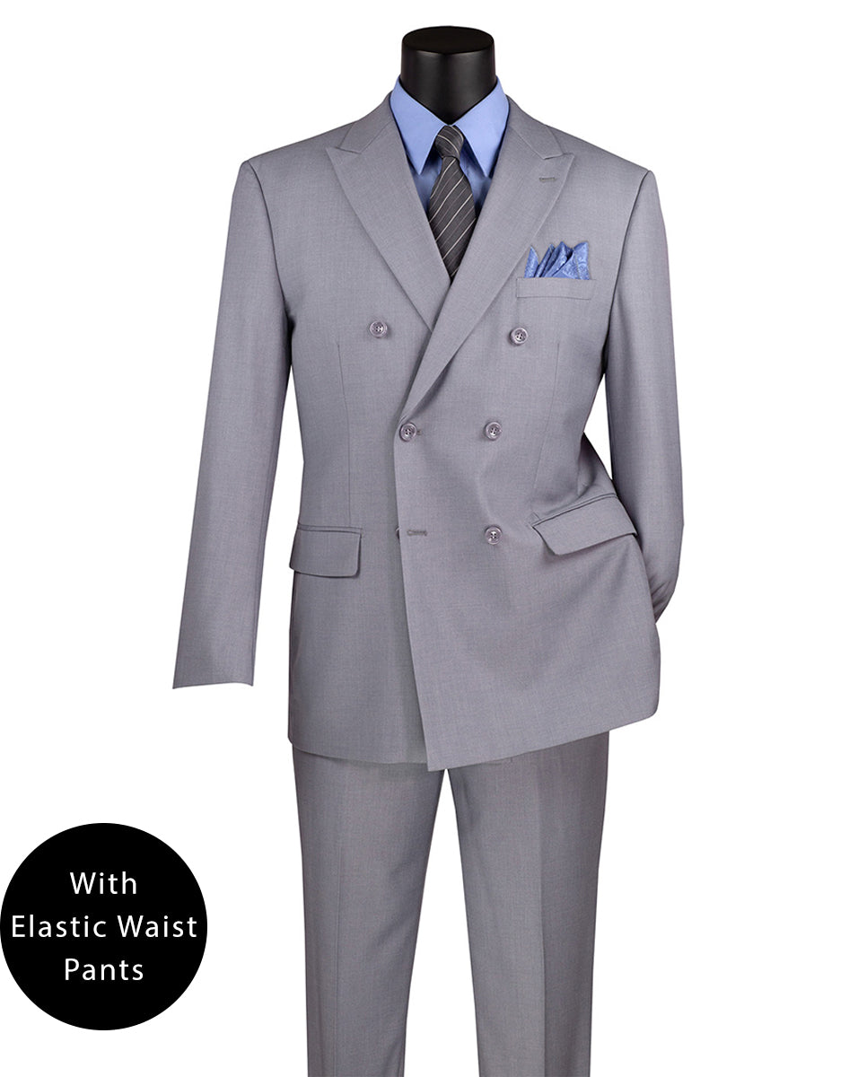 Ramses Collection - Light Gray Regular Fit Double Breasted 2 Piece Suit with Flexible Elastic Waistband - Light Gray