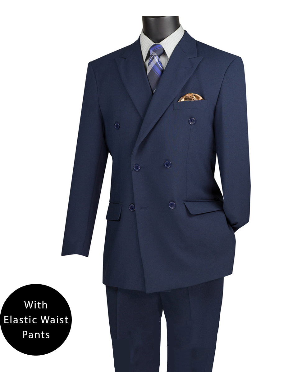Ramses Collection - Navy Regular Fit Double Breasted 2 Piece Suit with Flexible Elastic Waistband - Navy