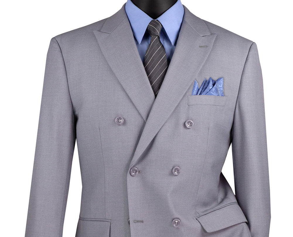 Ramses Collection - Light Gray Regular Fit Double Breasted 2 Piece Suit with Flexible Elastic Waistband - Light Gray