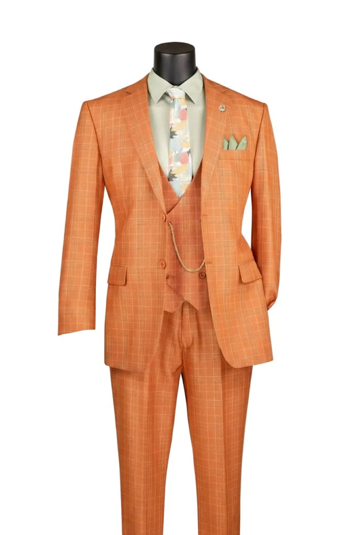 Mens Glen Plaid 3-Piece Suit Classic Regular Fit Design
