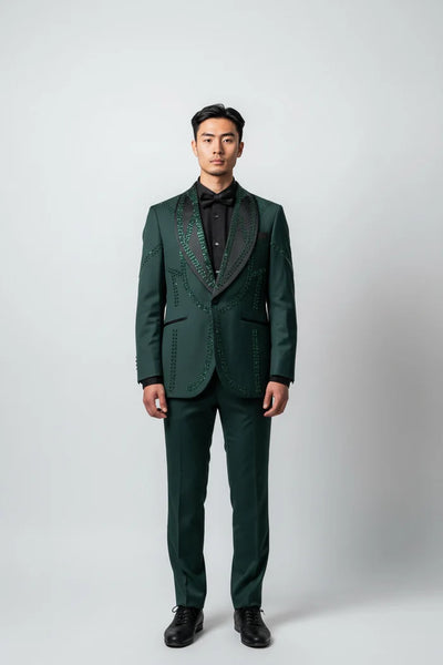 Men’s Chic Hunter Green Embellished Tuxedo – Luxury 3 Piece Formal Suit for Weddings, Prom & Special Events