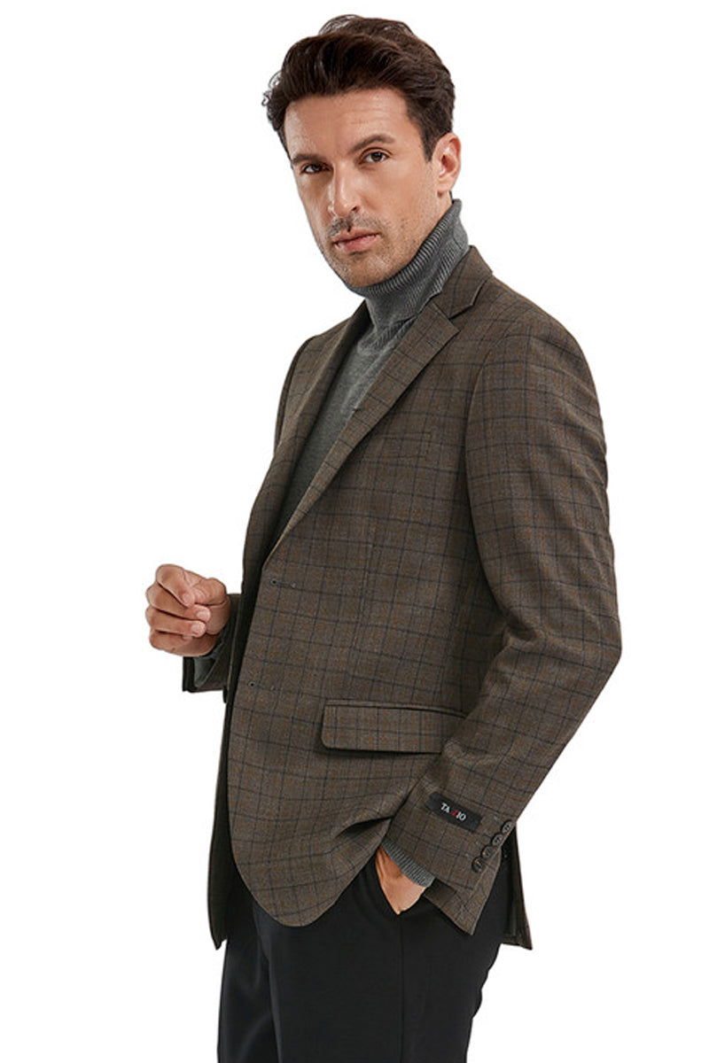 Bronze Men's Slim Fit Sport Coat - 2 Button Mini Window Pane Blazer - X-Small