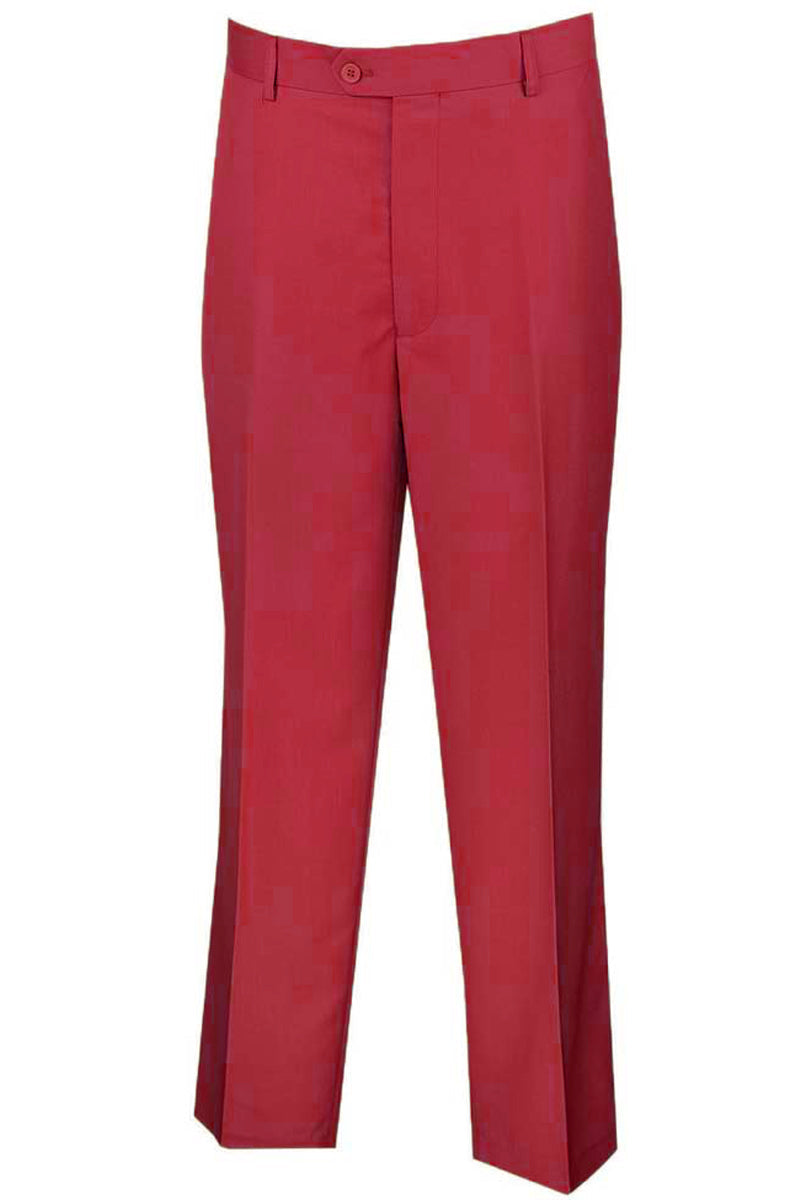 Mens Modern Fit Flat Front Dress Slacks in Burgundy - 28W