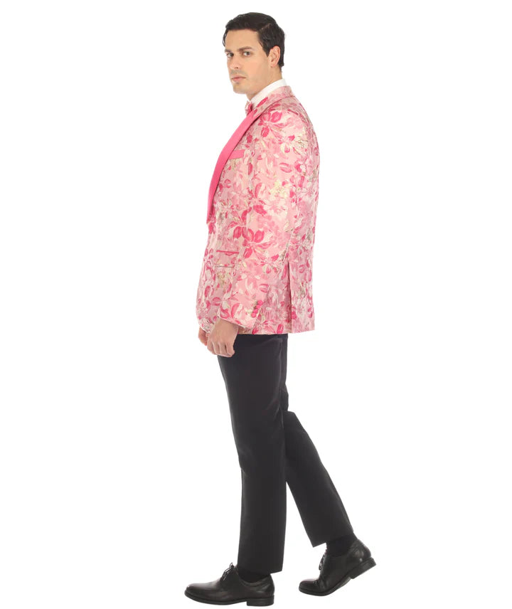 Men’s Drake Fuchsia Floral Tuxedo Blazer – Slim Fit Peak Lapel 1 Button Prom Dinner Jacket for Weddings & Formal Events - 36 Short