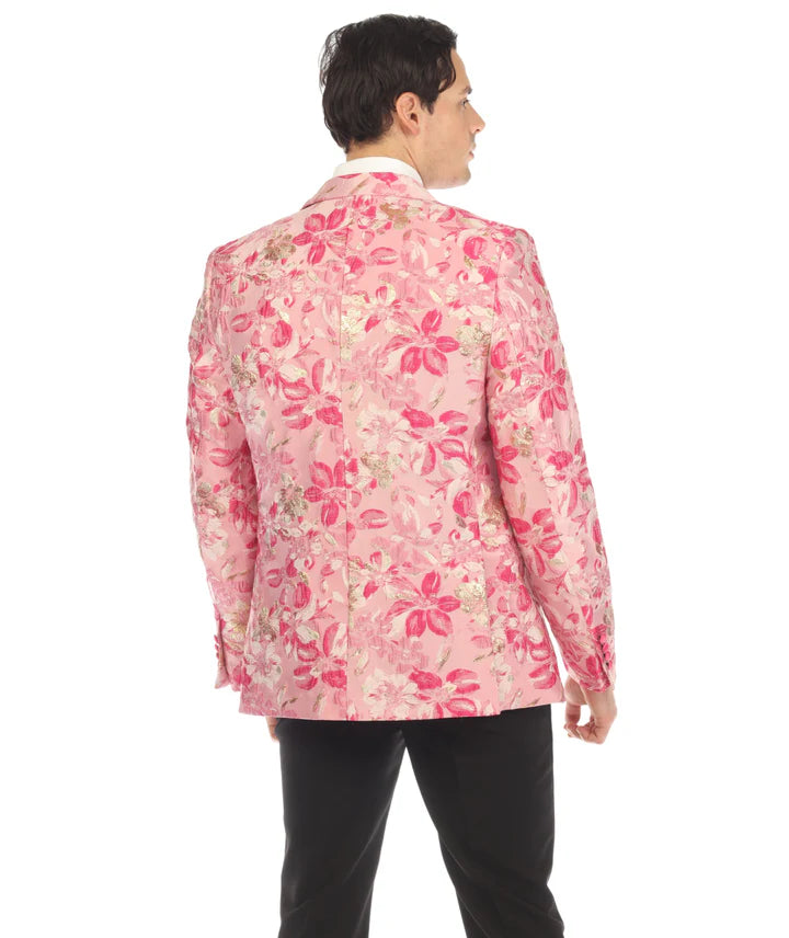 Men’s Drake Fuchsia Floral Tuxedo Blazer – Slim Fit Peak Lapel 1 Button Prom Dinner Jacket for Weddings & Formal Events - 36 Short