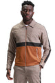 Houndstooth Men's Casual Walking  Jacket & Pant Set in Coffee Brown