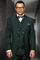 Men's Designer Vested One Button Peak Lapel Wide Leg Pant Wool Suit in Hunter Green