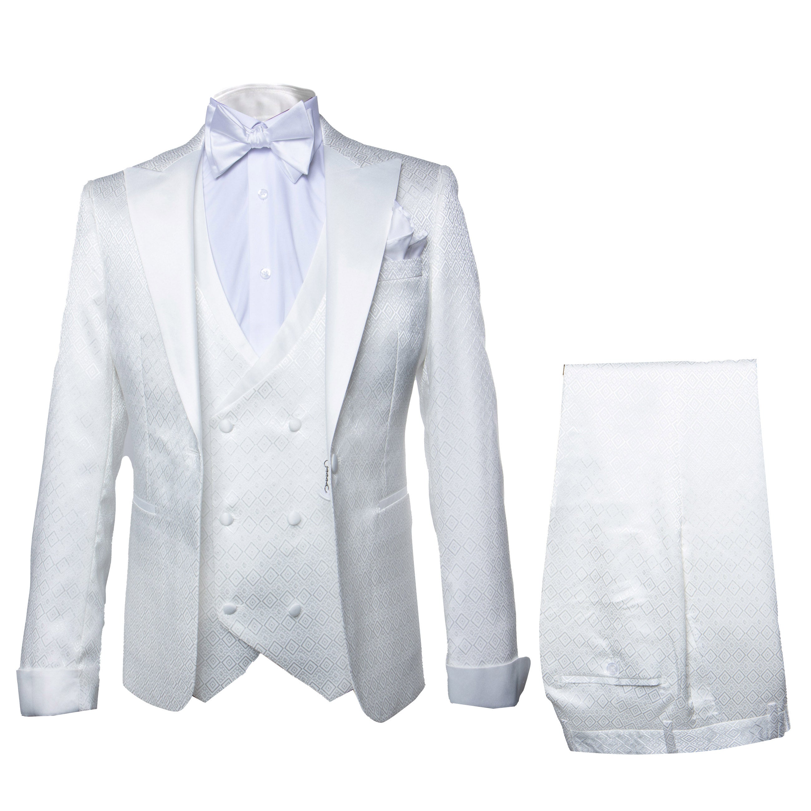 Rossi Man FORD RM1911 – Slim Fit White 3-Piece Suit for Men | Elegant Modern Formalwear - XS