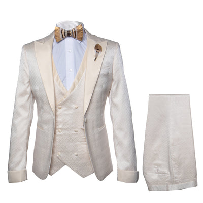 Rossi Man FORD RM1913 â€“ Slim Fit 3-Piece Suit for Men in Off-White | Classic Style for Formal Occasions