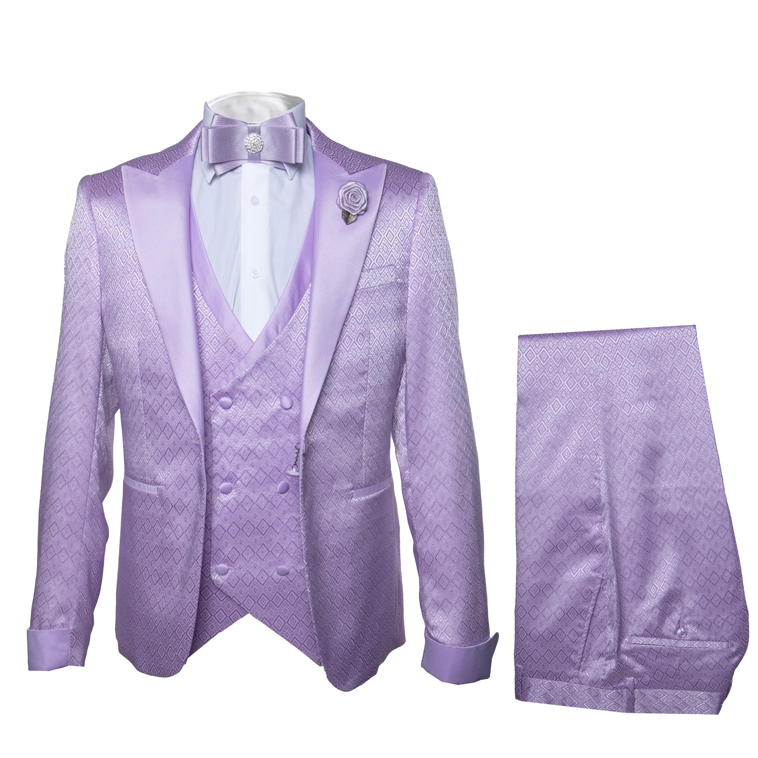 Rossi Man FORD RM1914 – Men's 3-Piece Slim Fit Suit in Purple | Timeless Modern Formalwear - XS