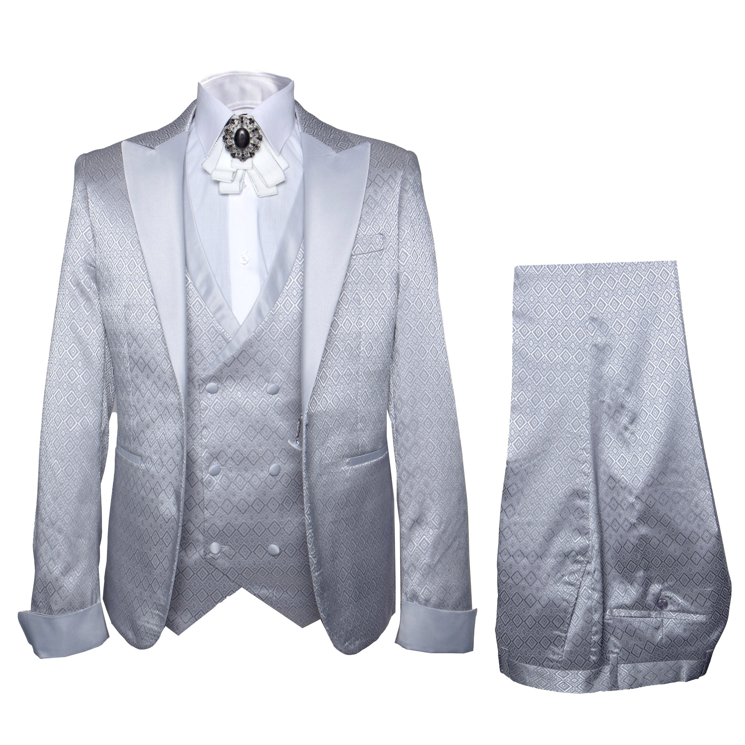 Rossi Man FORD RM1915 – Men's Slim Fit 3-Piece Suit in Silver - XS